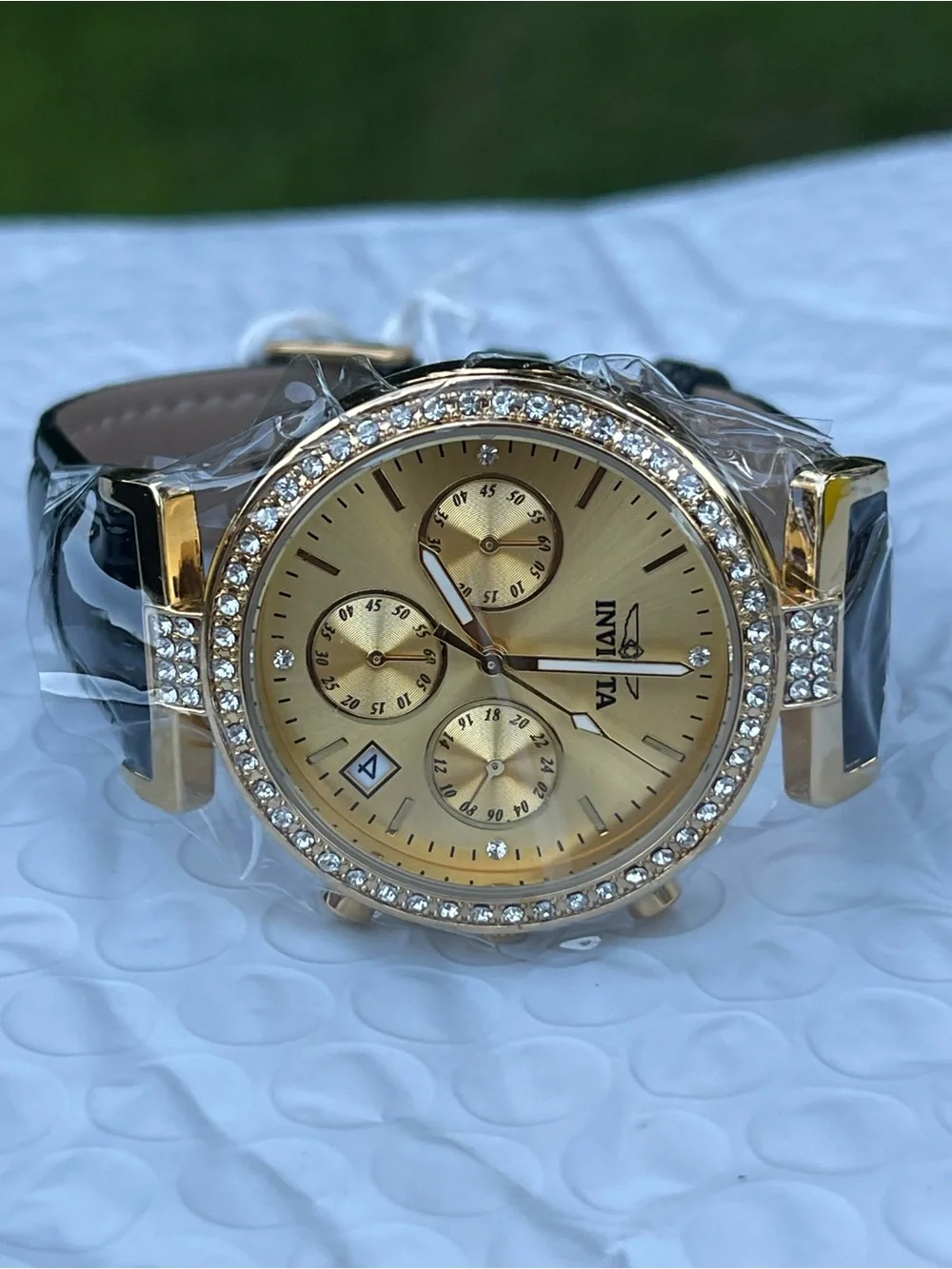 Invicta Celestial Gold Crystal Chronograph Women's Watch with Black Strap 38mm